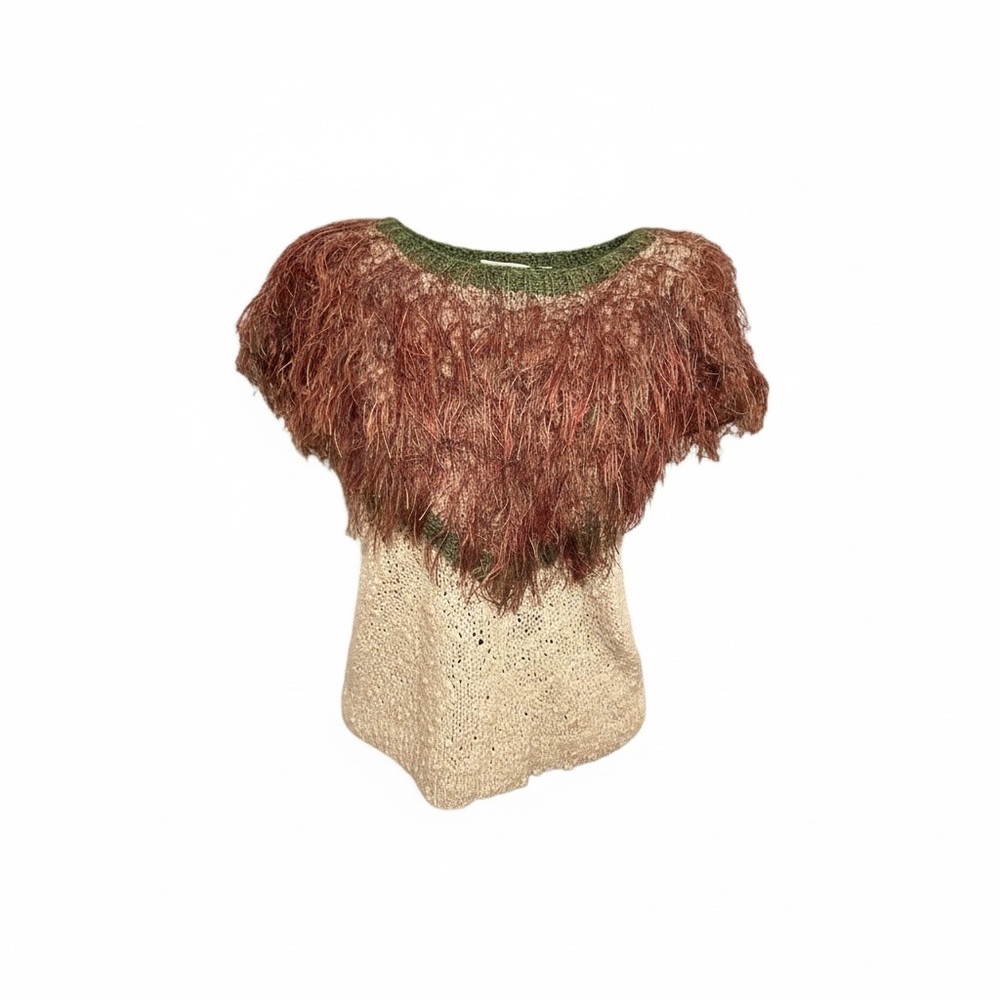 Vintage Textured  Short Sleeve Knit Sweater in Cream